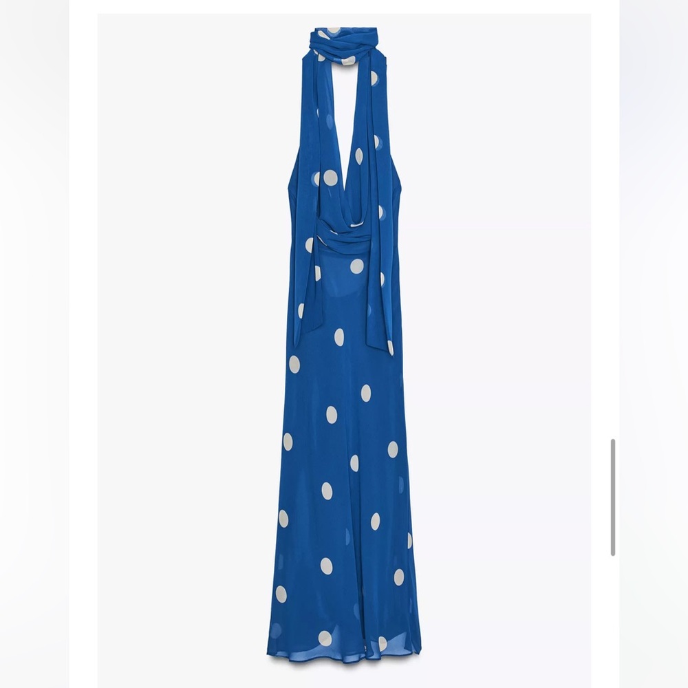 Zara Royal Blue Polka Dot Midi Dress - Picture 9 of 16